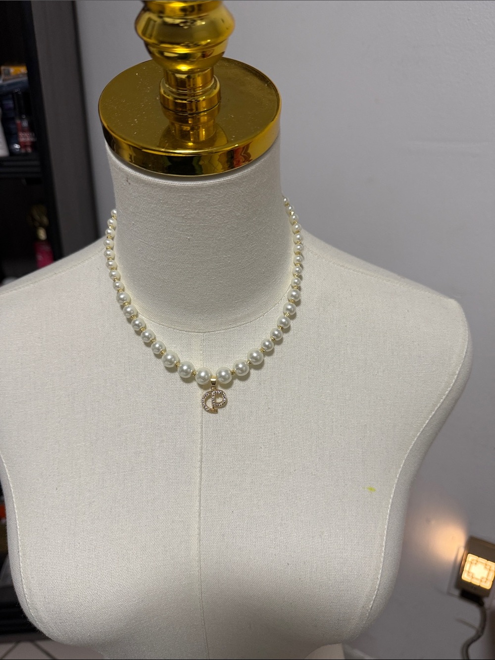 Pearl Beaded Necklace with Gold Charm - Cream